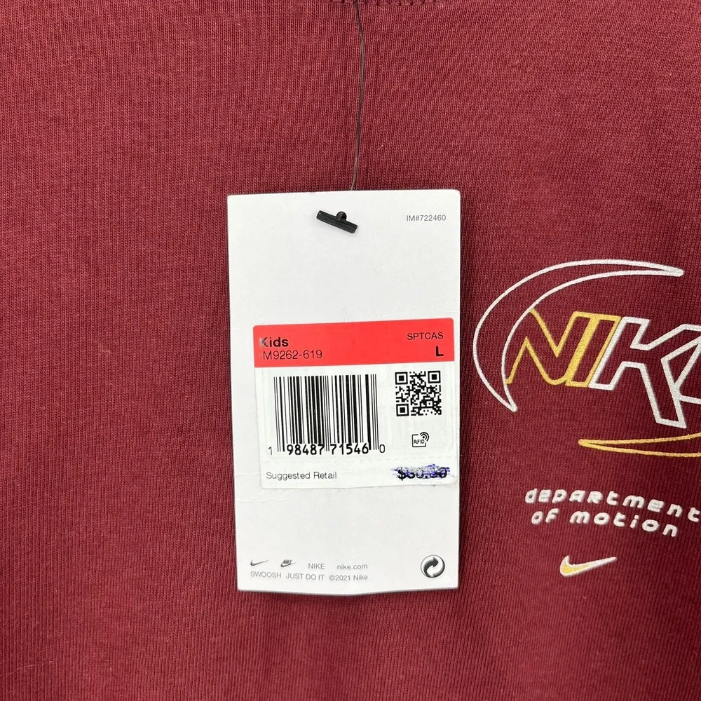 Nike Kids Department of Motion Long Sleeve T-Shirt Burgundy Size L New NWT